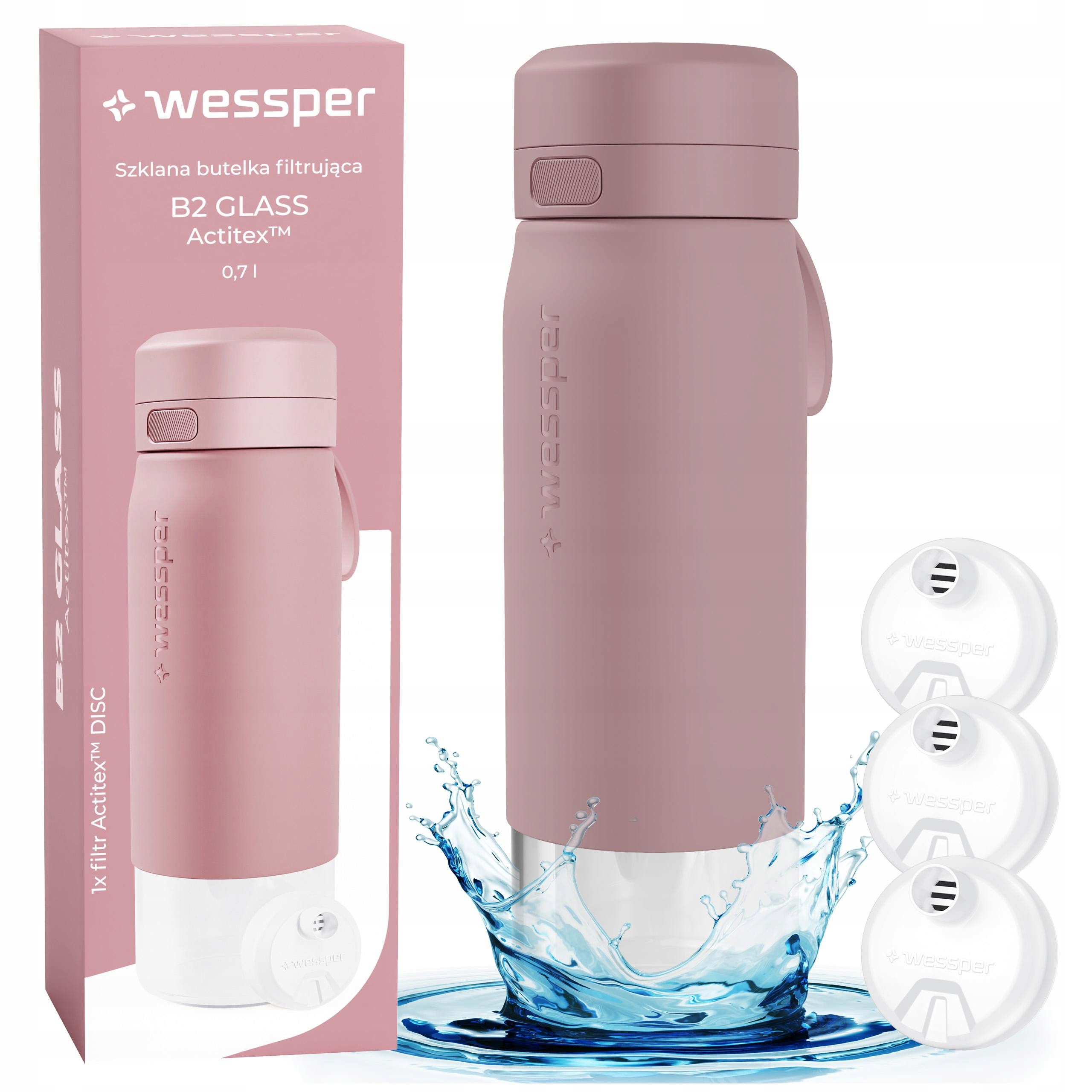 Skleněná filtrační láhev Wessper B2 Actitex láhev na pití na vodu 700 ml 3 filtry