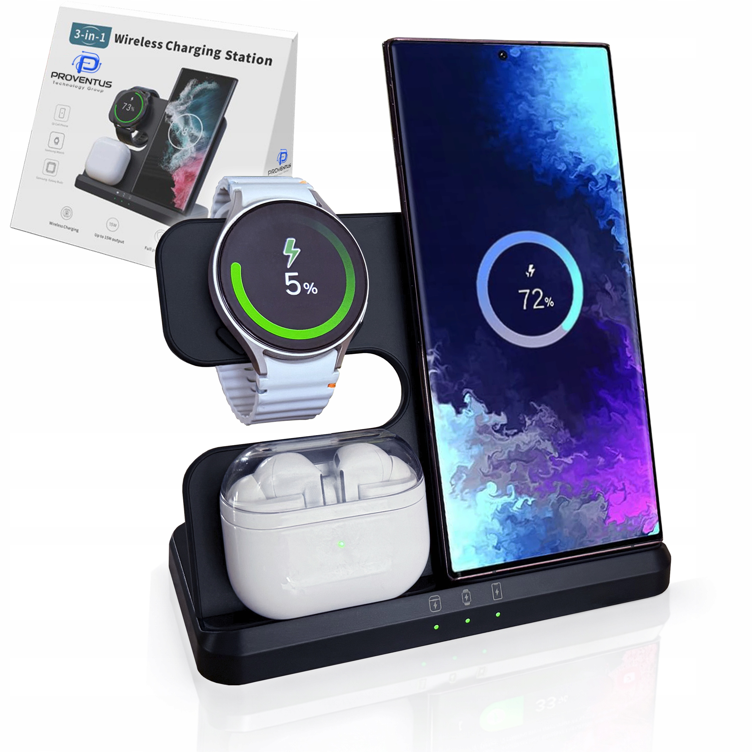 Ładowarka Bezprzewodowa 3w1 do Samsung Stacja Indukcyjna Qi 15W Stojak