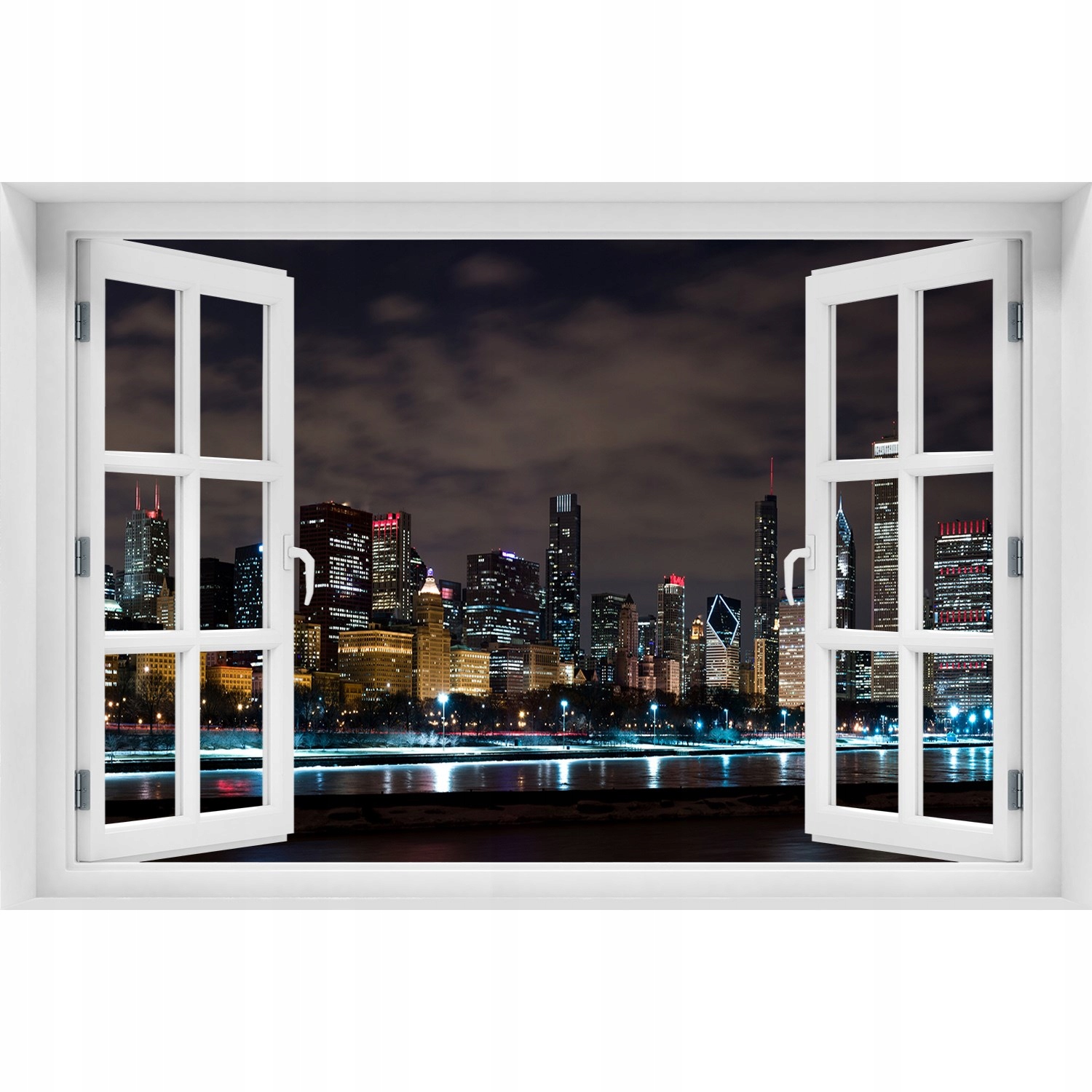 

Naklejka na ścianę 3D Okno Chicago nocą 150x100
