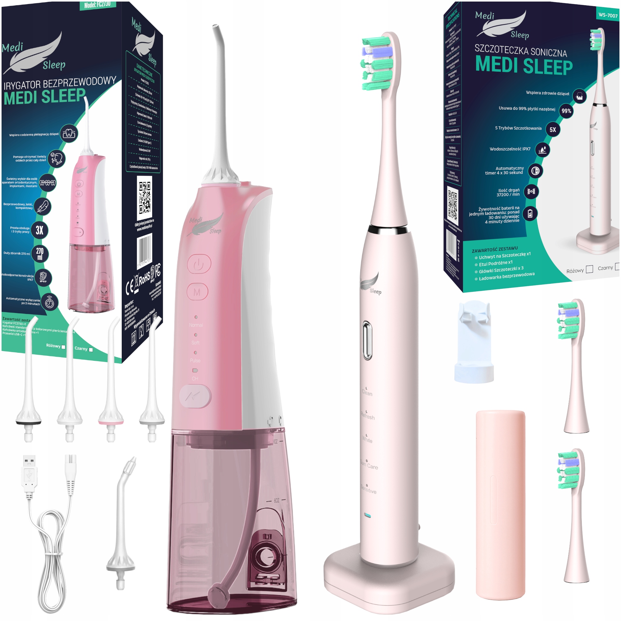 Irygator I Szczoteczka Do Zębów Bezprzewodowy Pulsacyjny Dentystyczny 4 Try