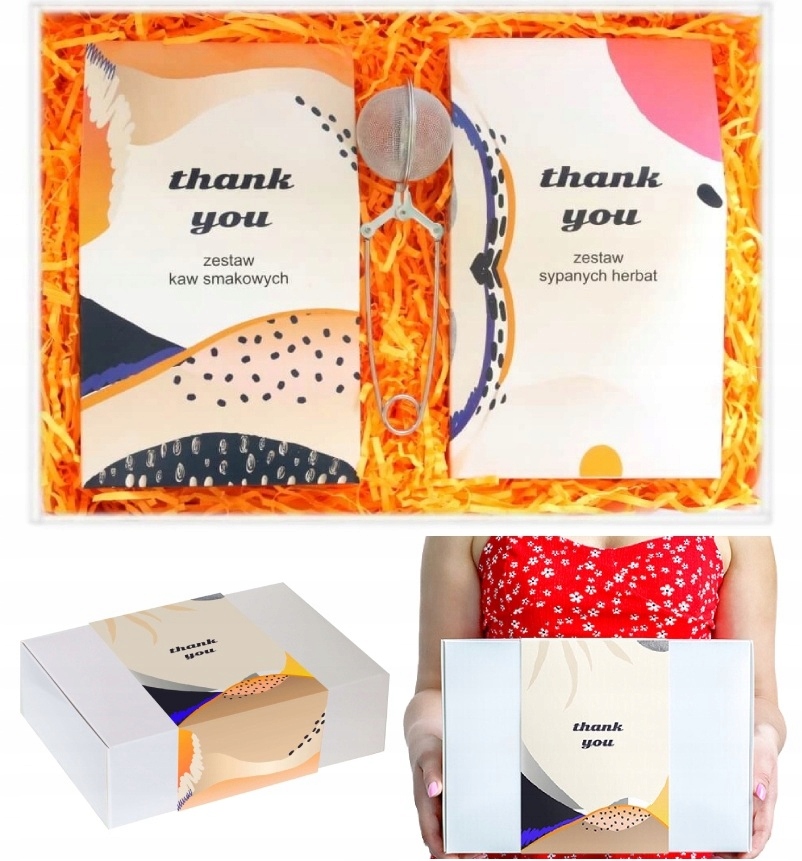 Box prezentowy Thank You zestaw kaw smakowych herbat sypanych zaparzacz