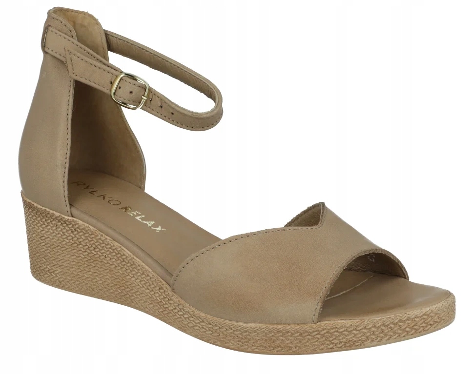 Ryłko sandály na klínku béžové lico kožené 3MBL4 Ryłko Relax vel. 42