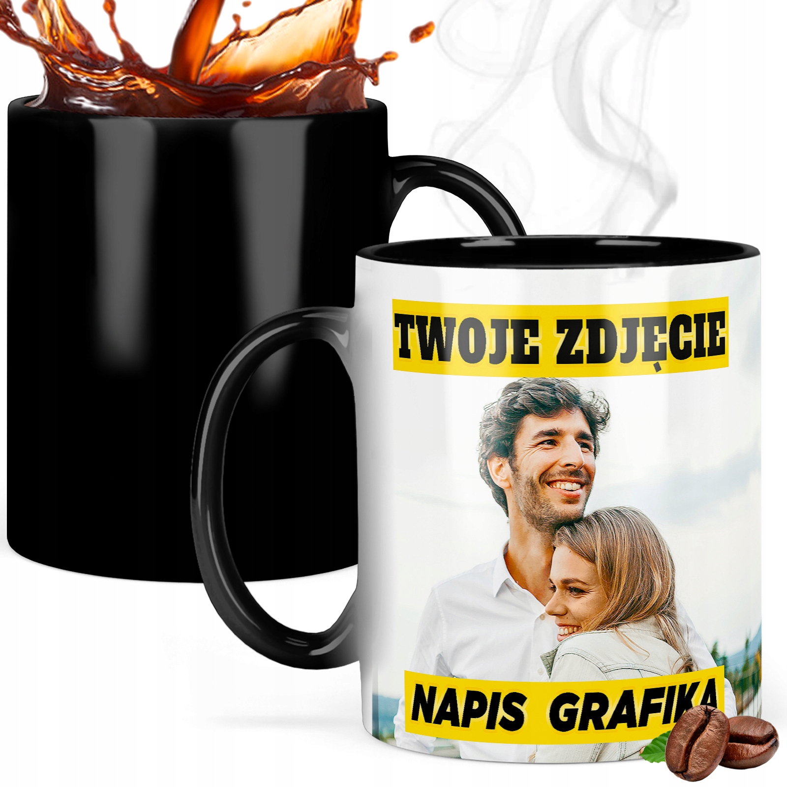 Magický hrnek Černý střed s vlastním potiskem a fotografií s nápisem Foto Logo