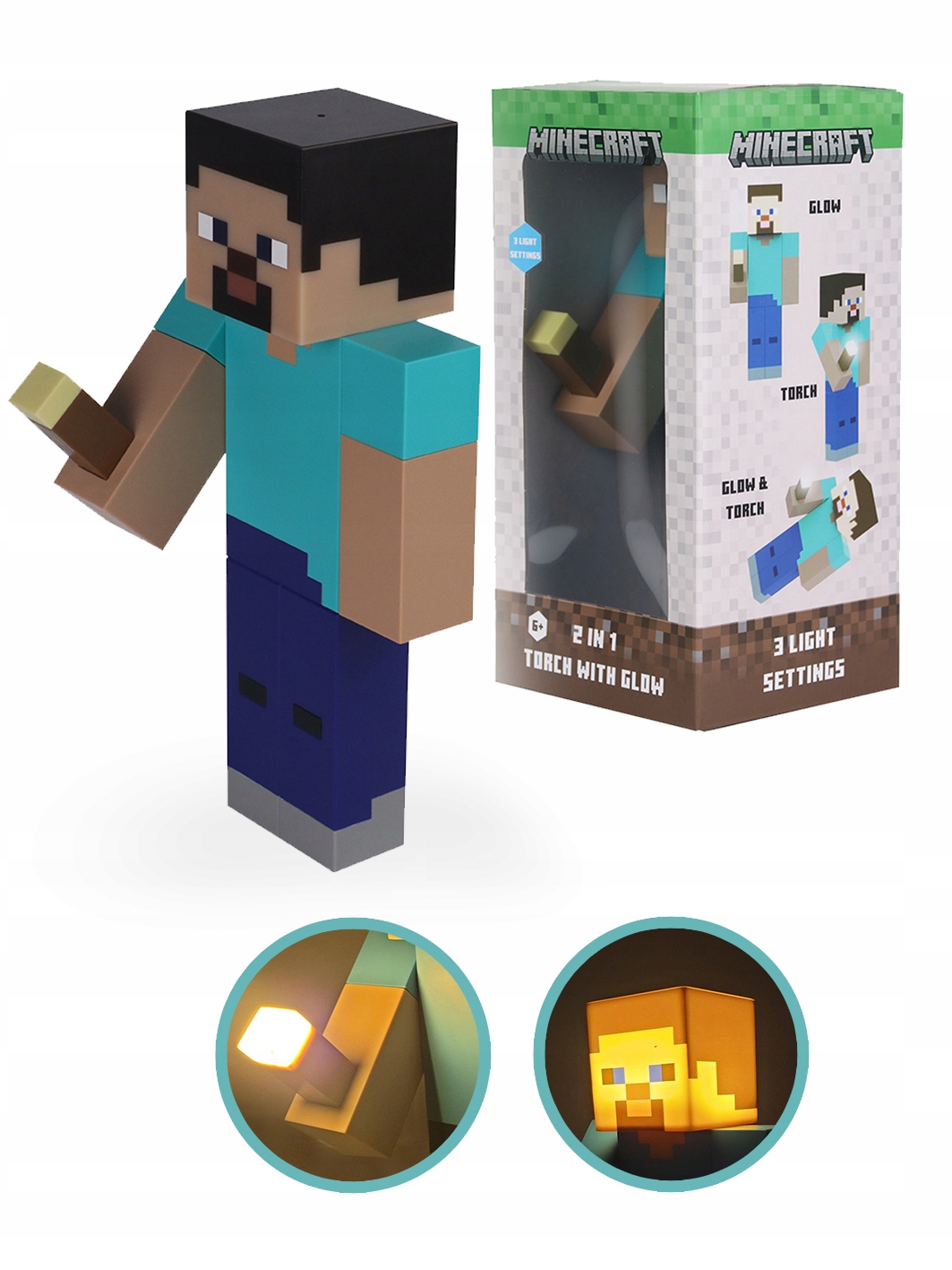 Lampka Nocna Latarka Dla Dziecka Minecraft Steve Stiw 3D 27CM