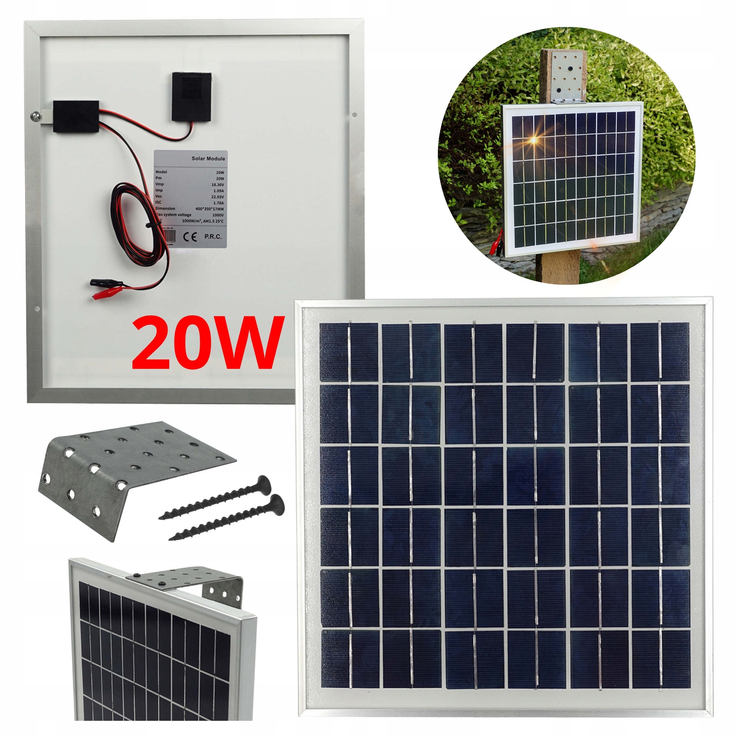 Panel Solarny Fotowoltaiczny Monokrystaliczny Bateria Słoneczna 12V 20W
