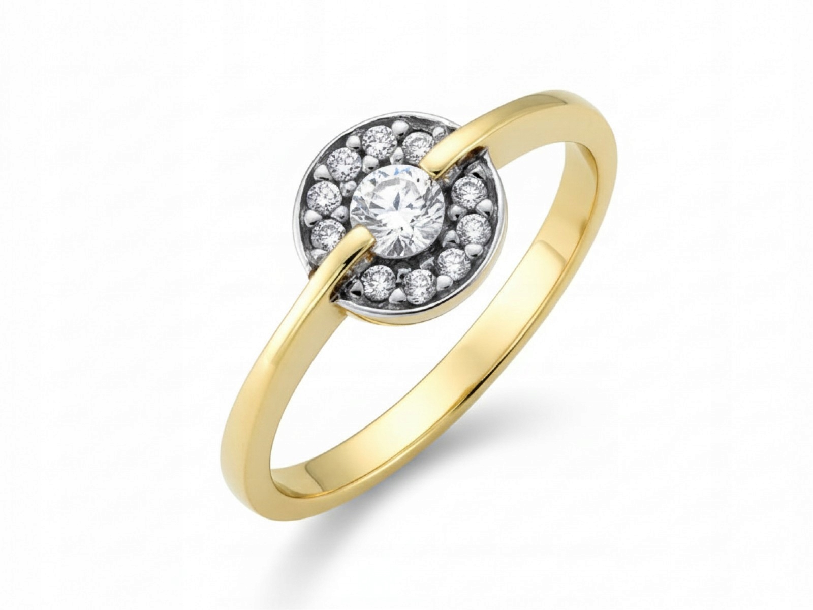 Zlatý prstýnek 585, moderní vzor 14R s Bílými Zirkony 1.66 g