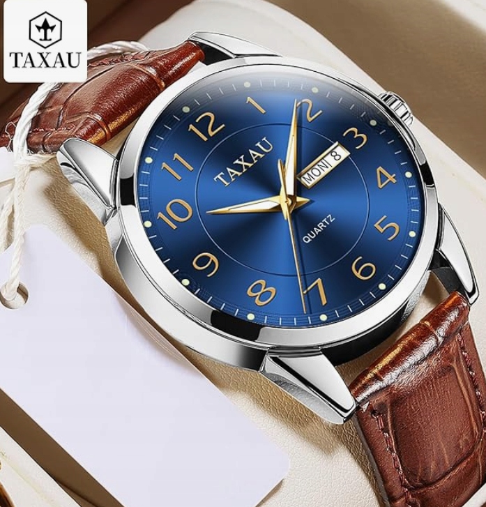 Taxau Klasické kožené pánské hodinky analogové quartzové hodinky