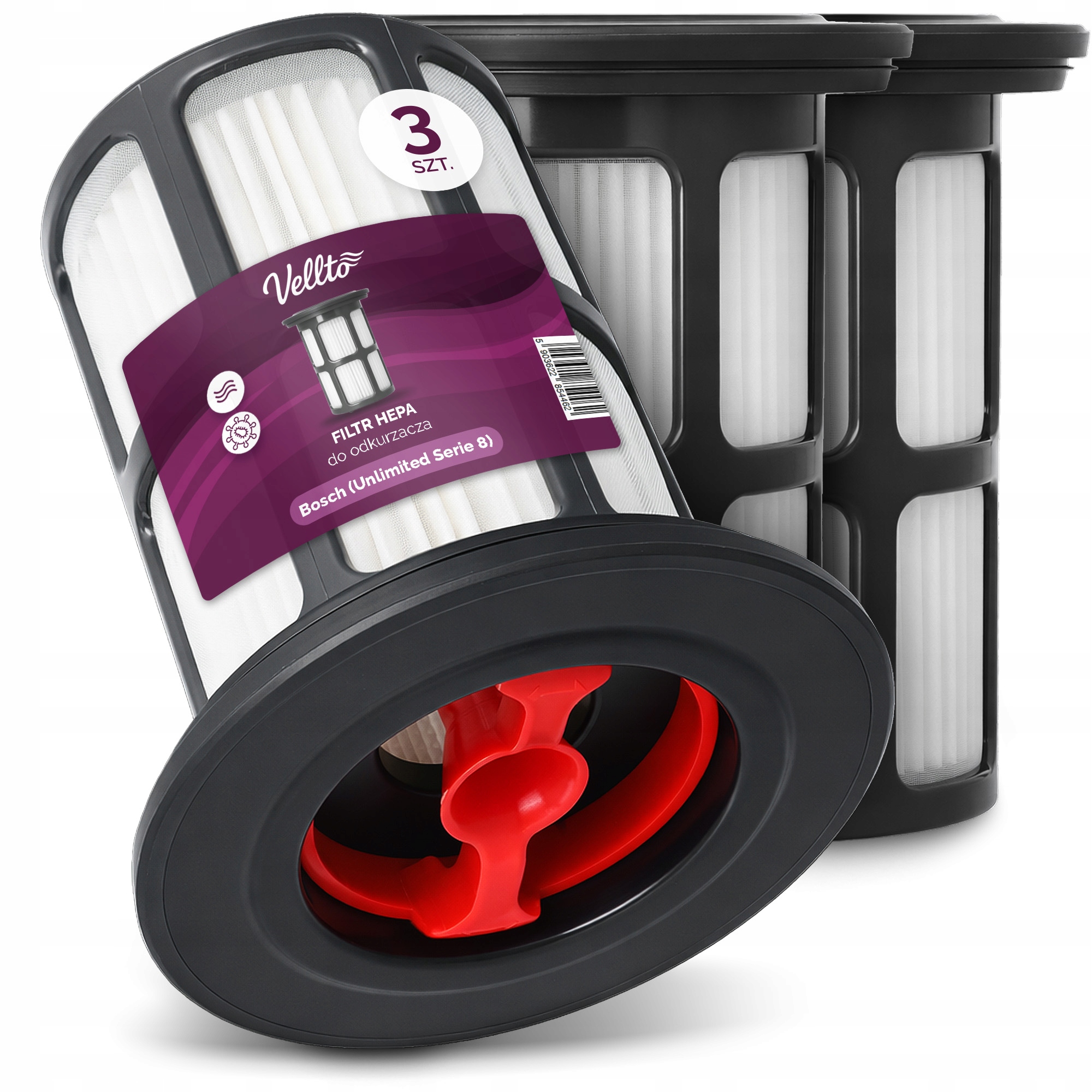 3x Hepa vzduchový filtr pro vysavač Bosch Unlimited Serie 8 BCS101GB Em-v