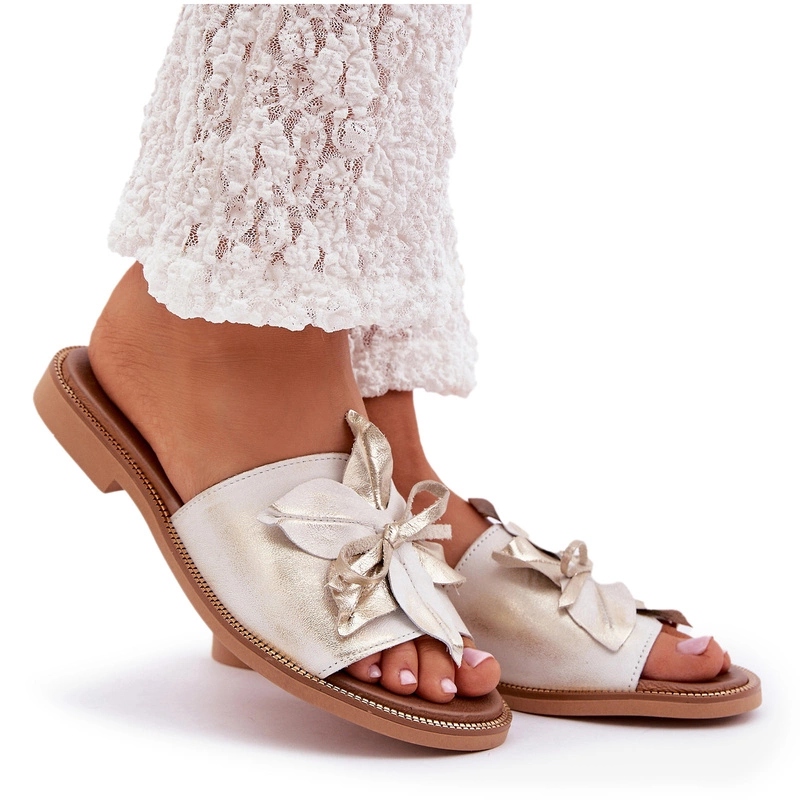 Nazouváky Přírodní Kůže Ozdoba Plochý Podpatek Zazoo 3667 Zlatý Přetíratelný 37