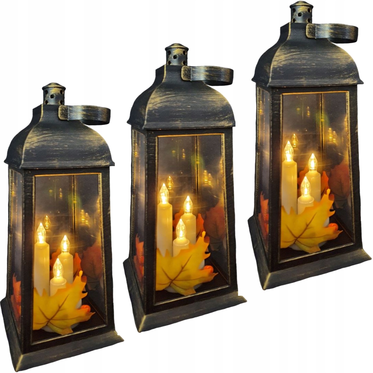 ZESTAW LAMPION LATARENKA CORTINA ZNICZ 31 CM JESIENNA OZDOBNA ŚWIECE LED