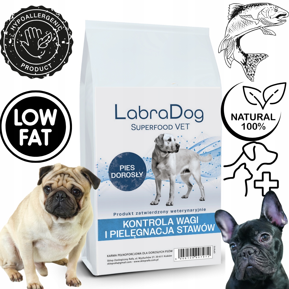 Levně LabraDog Vet Hydrolyzovaná bílá ryba light/sterilizovaná na alergie 1,5 kg