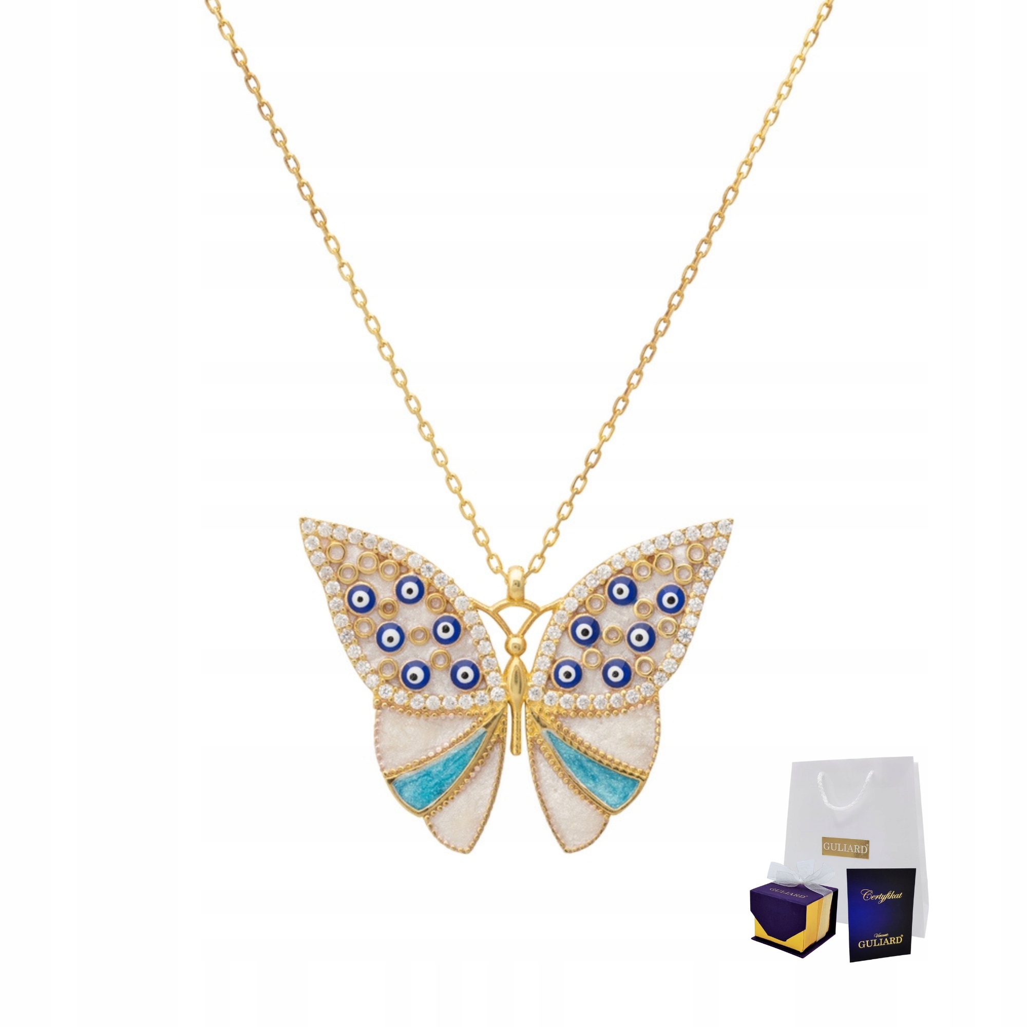Zlatý náhrdelník motýl s okem proroka stříbro 925
