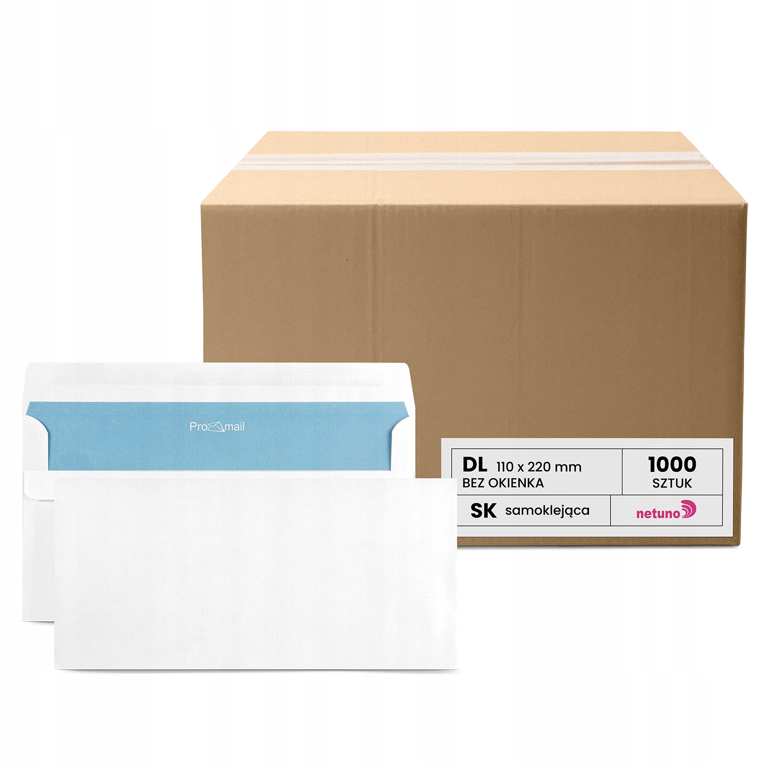Koperty biurowe listowe białe DL Sk 110x220 samoklejące standardowe 1000szt