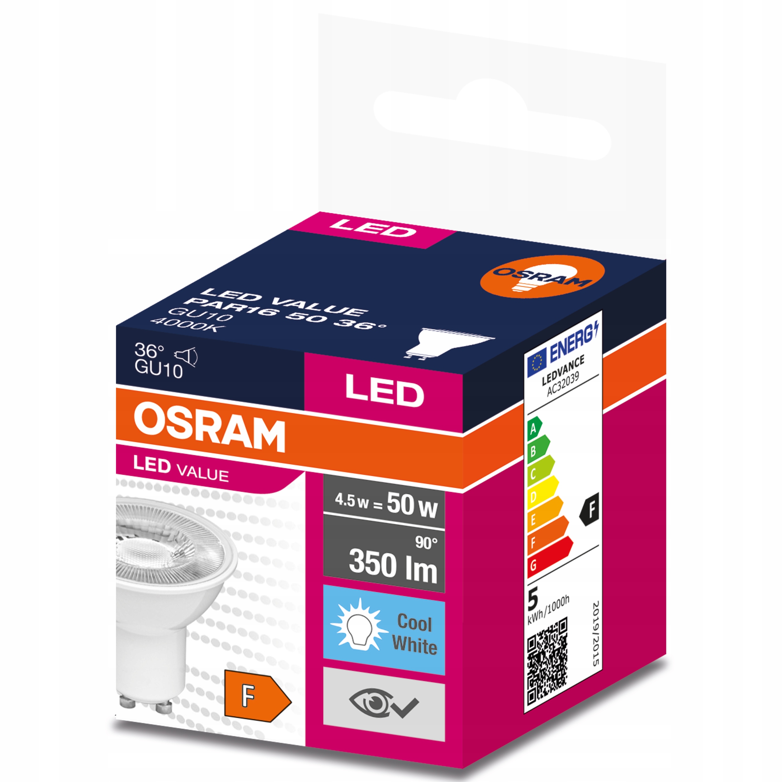 

Osram żarówka Led Halogen GU10 4,5W=50W 4000K 350l