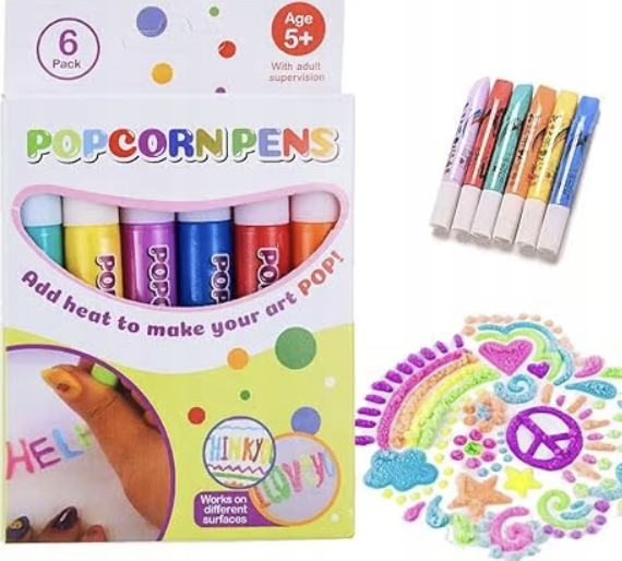MAGICZNE MAZAKI PISAKI 3D ROSNĄCE WYPUKŁE KOLOROWE DŁUGOPIS 3D POPCORN PENS Marka Drobiazgarnia