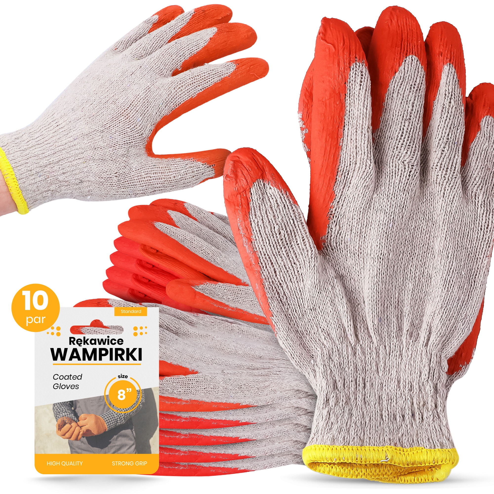 10x RĘKAWICE ROBOCZE WAMPIRKI Rękawiczki Ochronne Ogrodowe Budowlane MOC WN