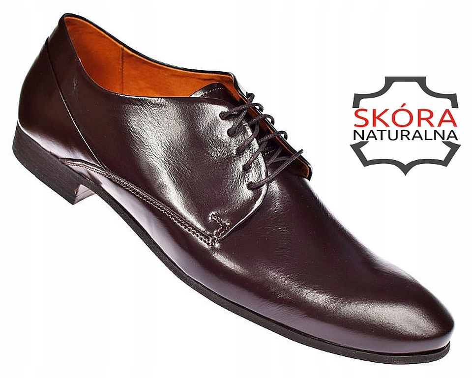Pánské hnědé oblekové polobotky z přírodní kůže Polské M42 vel