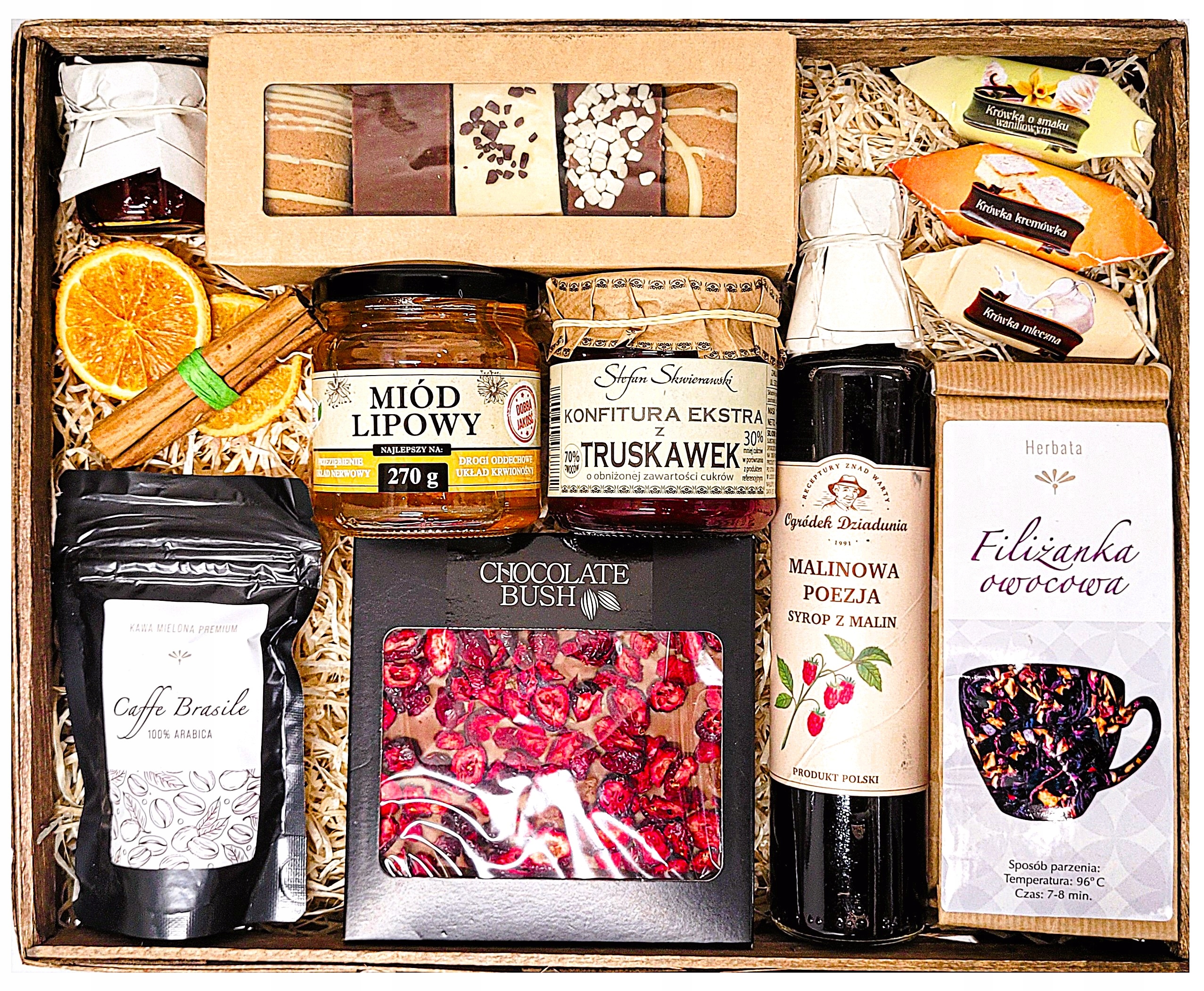 Levně Velký Dárkový Koš Dárek Med Čaj Káva Čokoláda Pochoutky