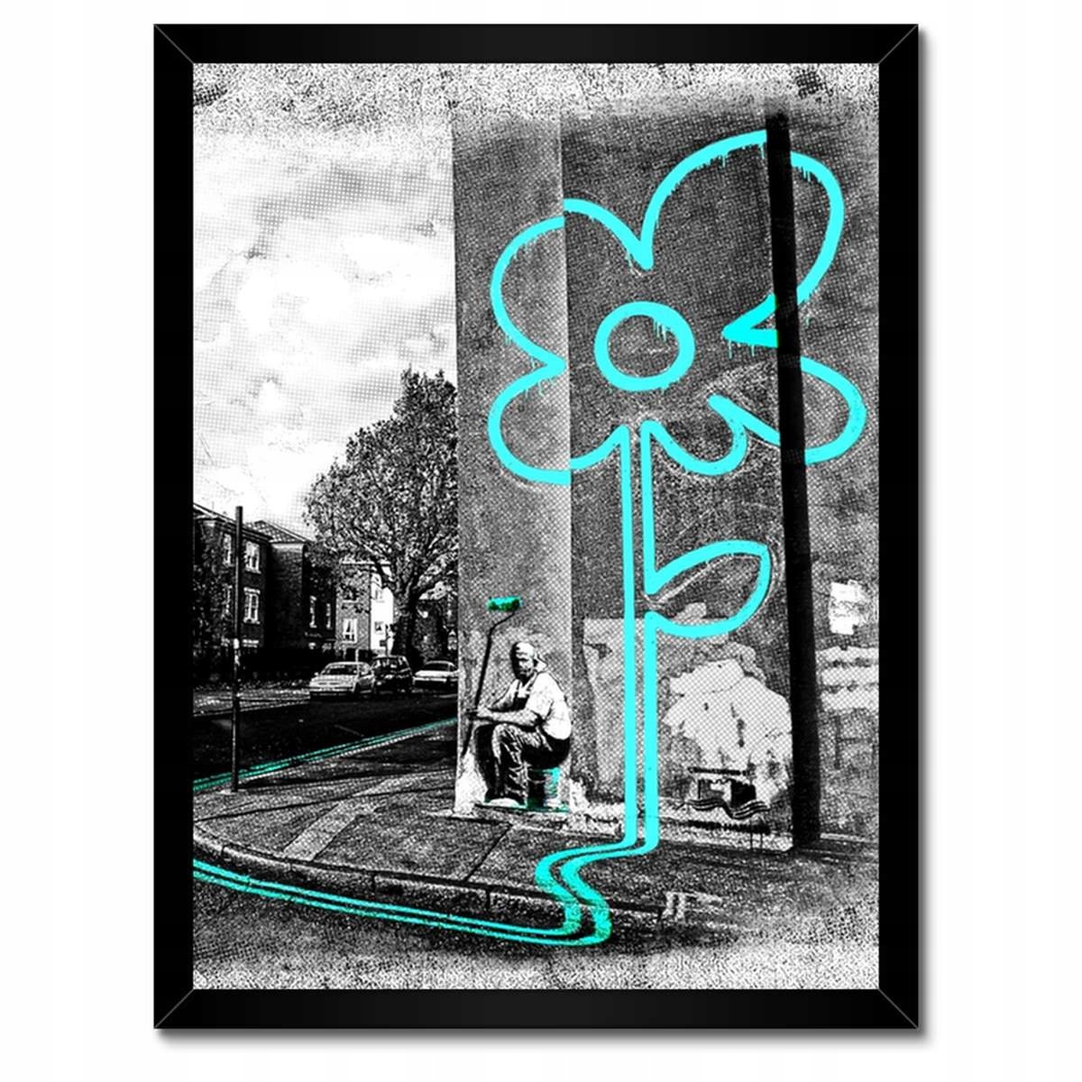 Plakáty v rámu 30x40 Banksy Tyrkysová květina