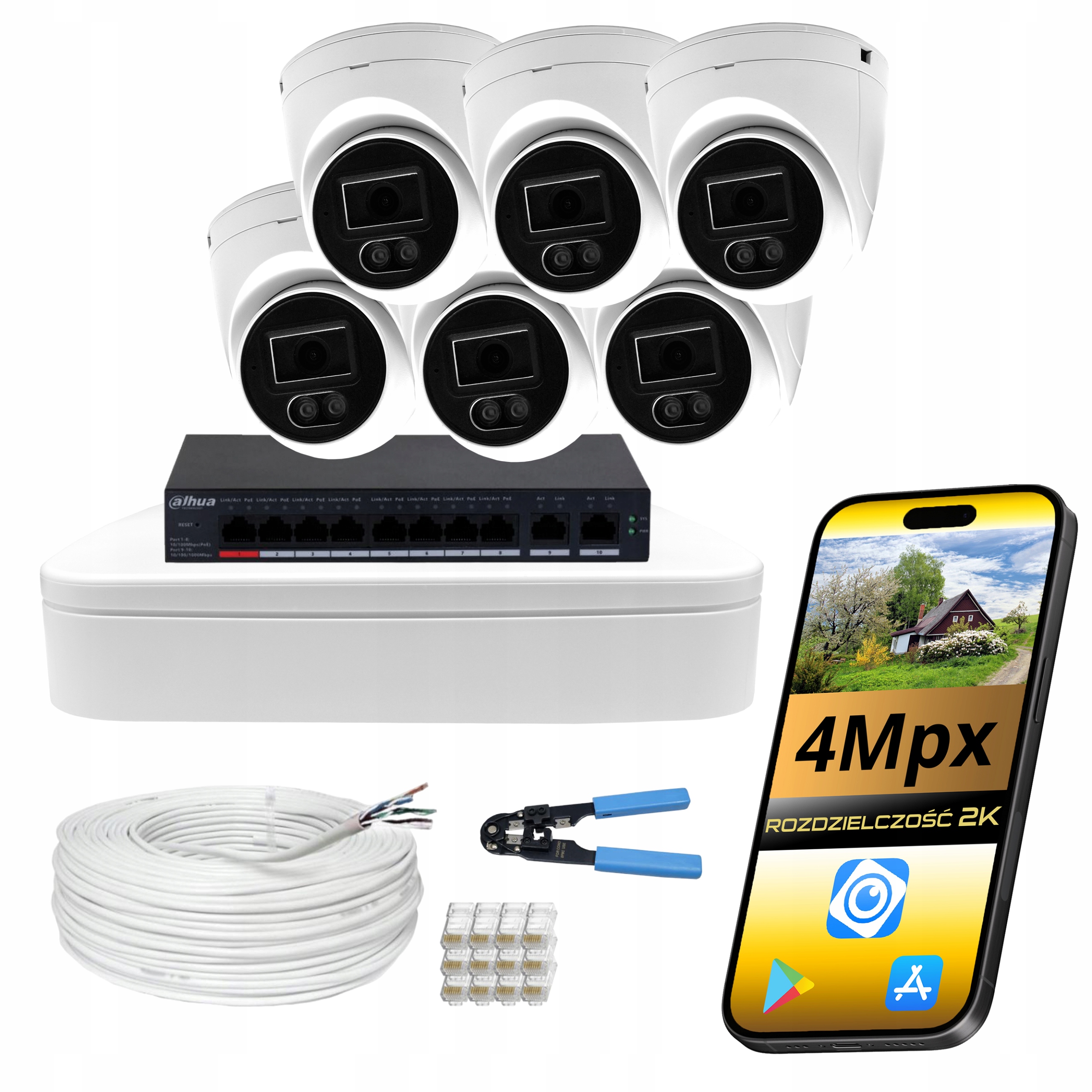 Sada Pro Monitorování Domácnosti Dahua 6 Venkovních Ip Kamer Poe 4Mpx Ir Led