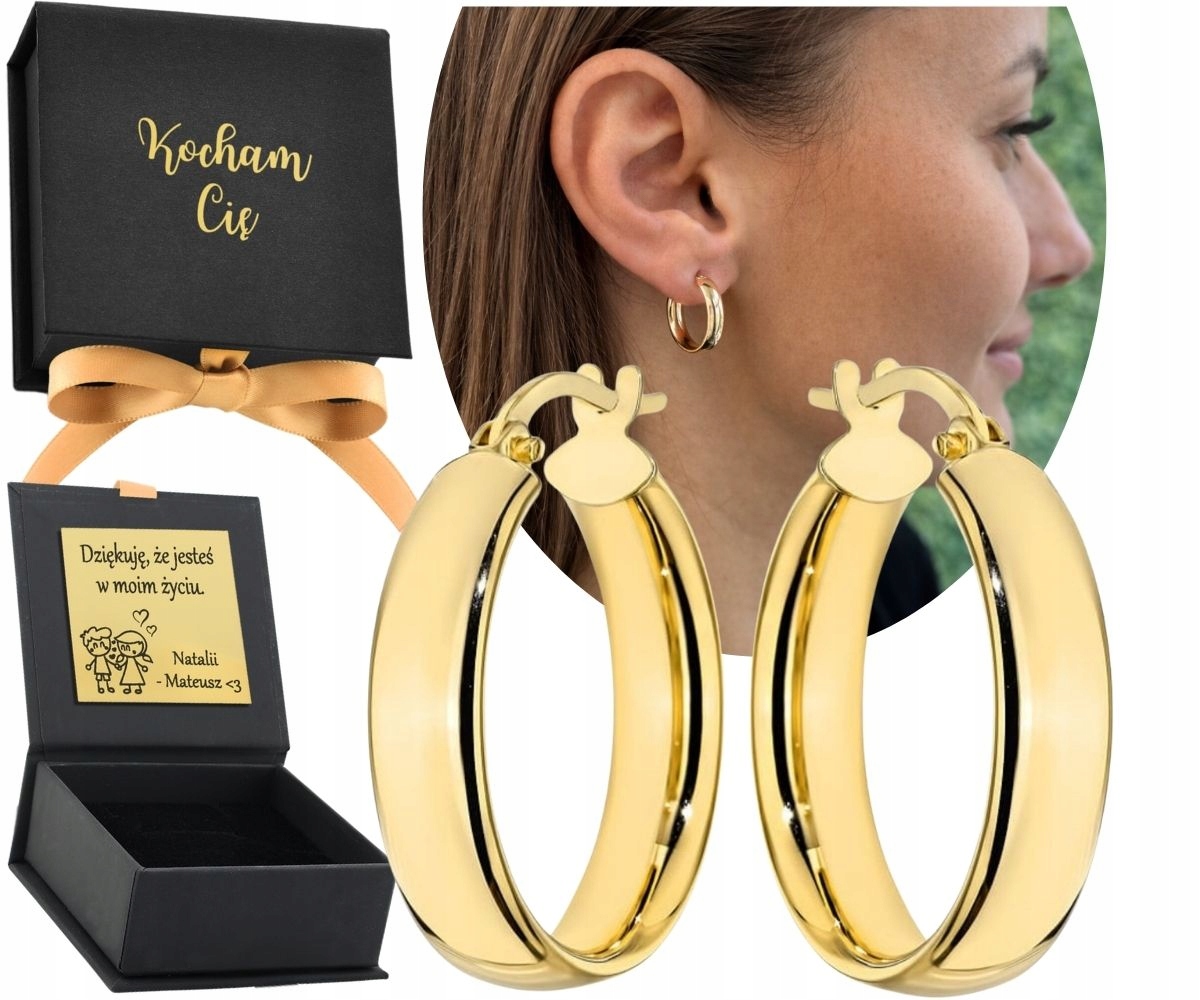 Złote Kolczyki Koła Kółka Na Angielskim Zapięciu 1,8 Cm 585 Grawer