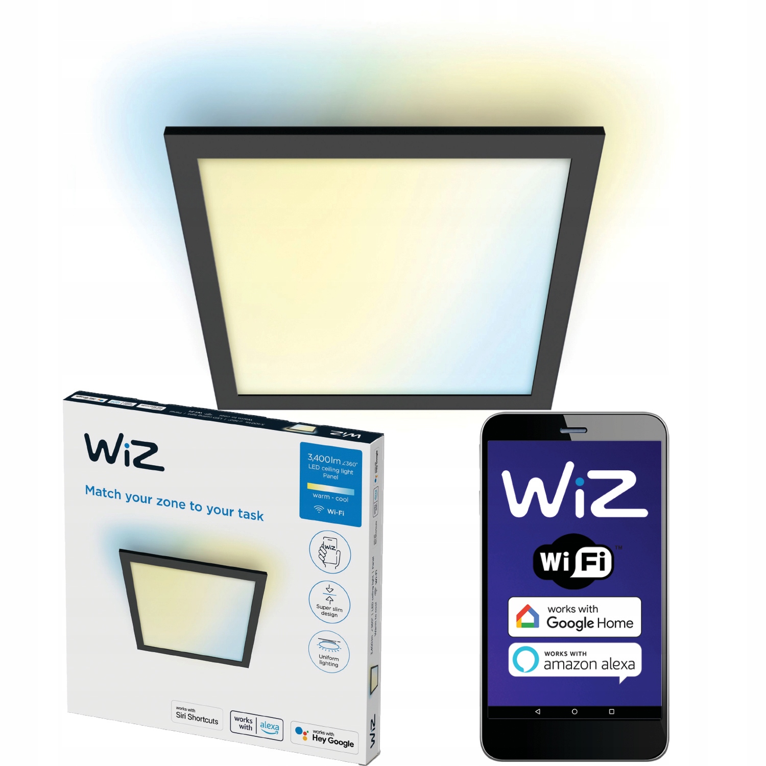 Led panel Nástěnný 60x60 Stropní Svítidlo Kaseton 36W Černá Smart WiFi WiZ
