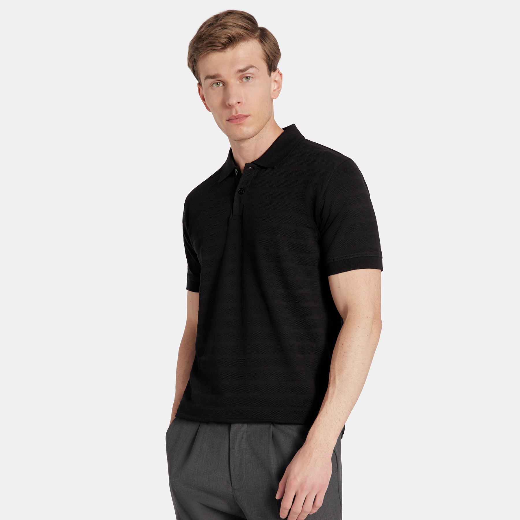 Černá pánská polokošile se strukturovaným pruhovaným vzorem Pako Lorente vel L