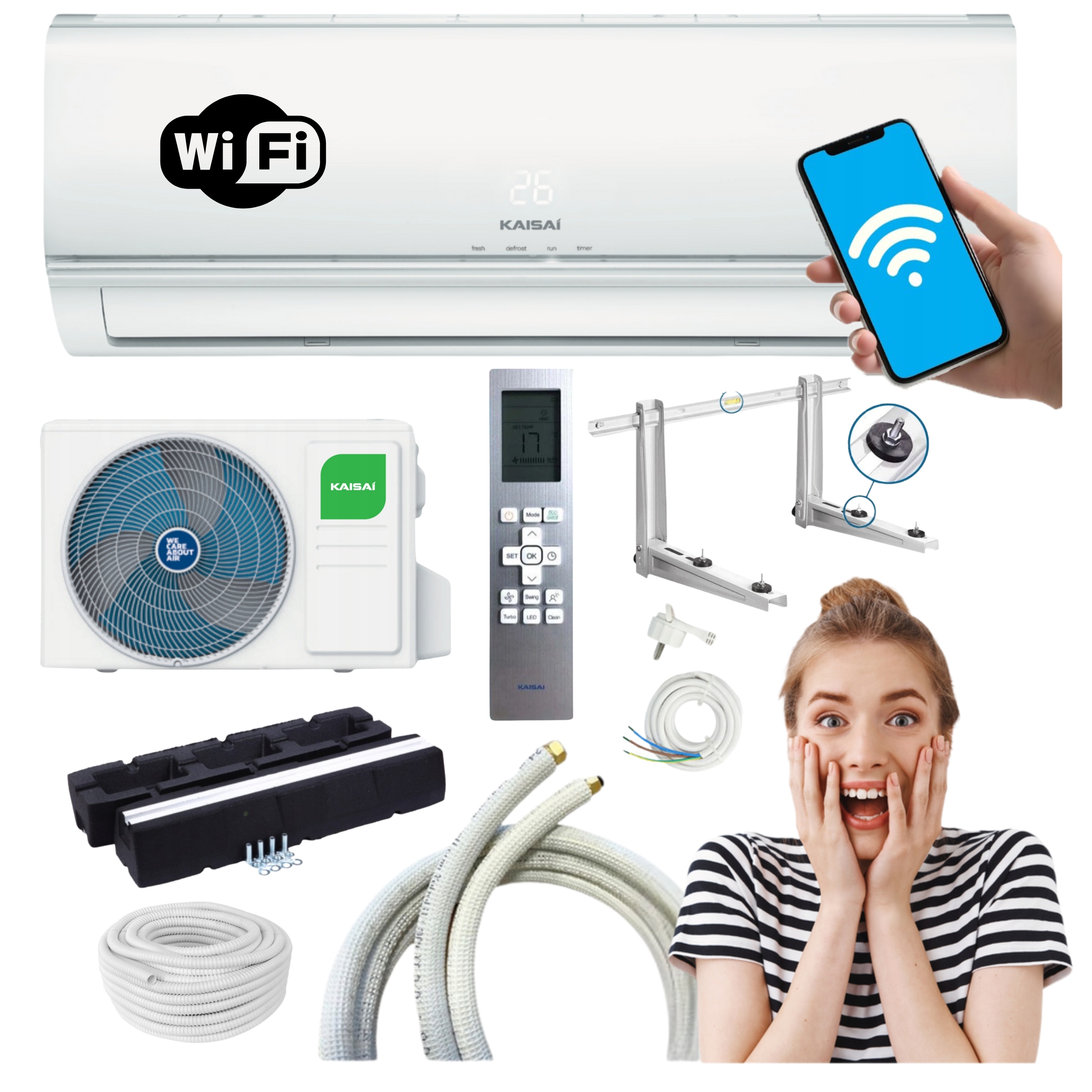 Klimatizace Kaisai Eco 2,6 kW Hotová Montážní Sada na stěnu Wifi Split