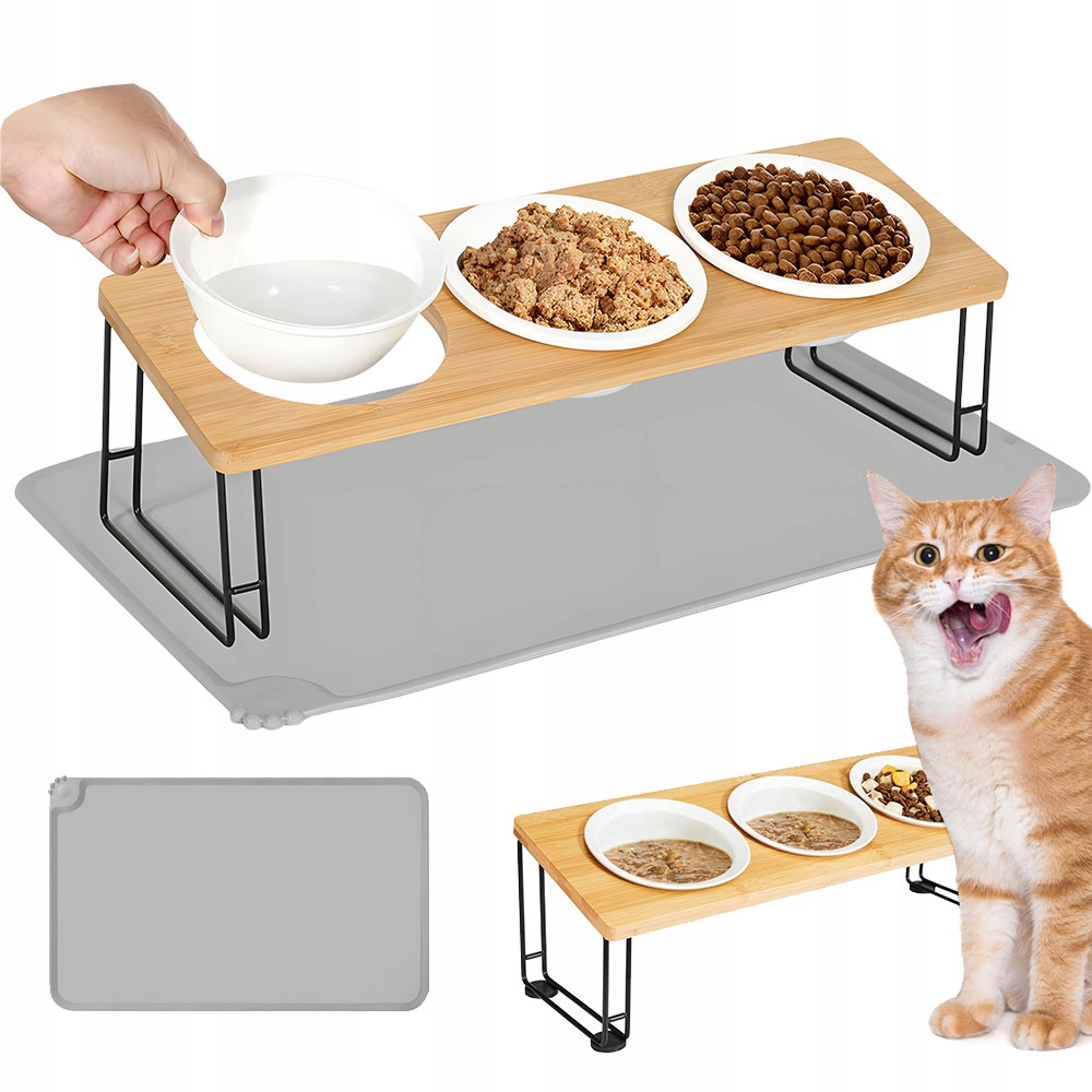 Levně Stojan Na Krmení Pro Zvířata Úhel Sklonu 15° S 3 Miskami a Podložkou