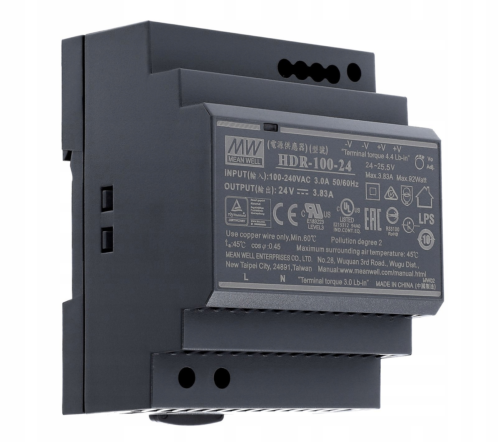 

Zasilacz Din 24V 3,83A 92W Mean Well HDR-100-24