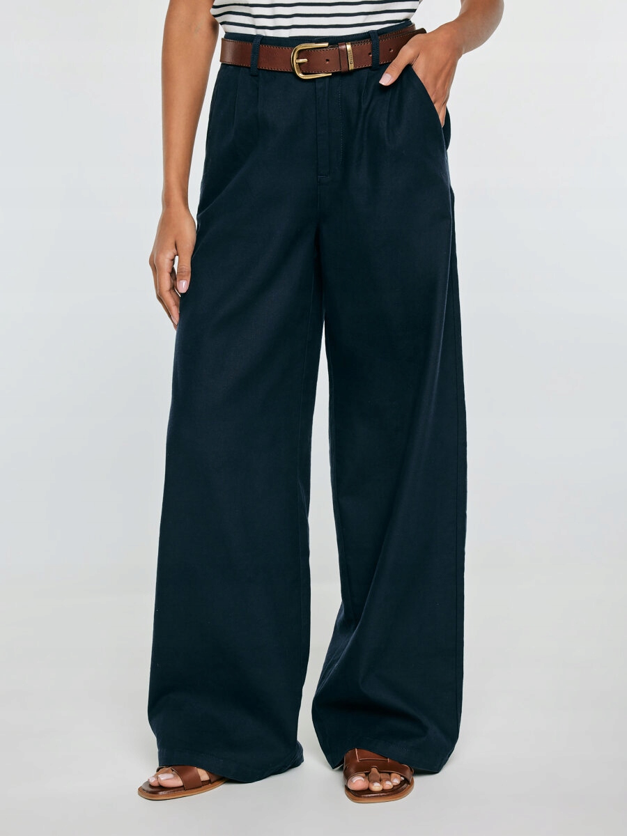 Big Star Dámské kalhoty typu wide s příměsí lnu, tmavě modré, Malusi 403, velikost XL