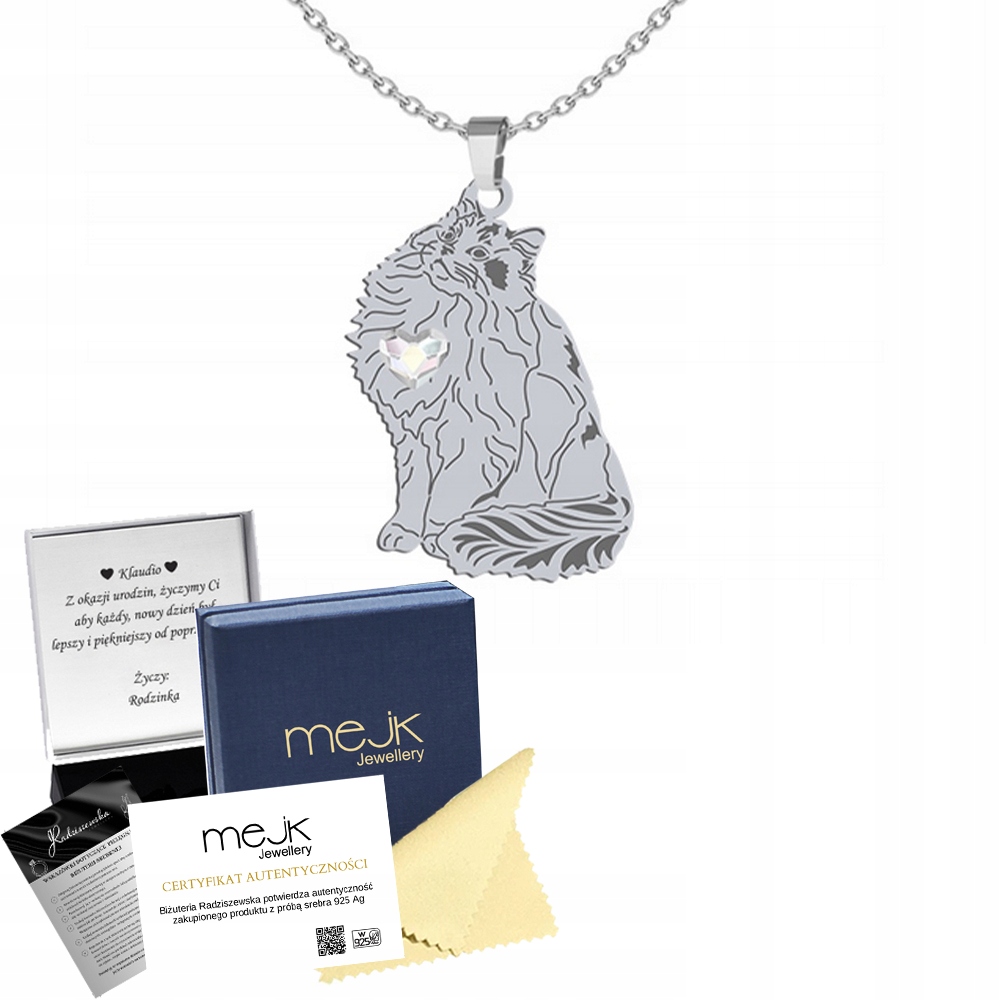 Stříbrný náhrdelník s kočkou Ragdoll Cat 925 Dárek Šperky Žena Gravírování