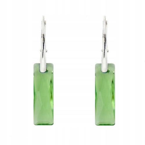 Stříbrné Náušnice 925 s krystaly Swarovski Queen Baguette 25 mm Peridot