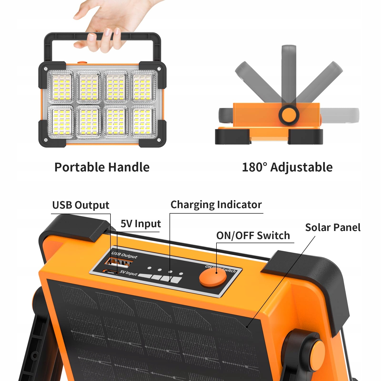 OHAYORI LED Reflektor Solarny Przenośny Akumulatorowy Lampa Kempingowa — miniatura 6