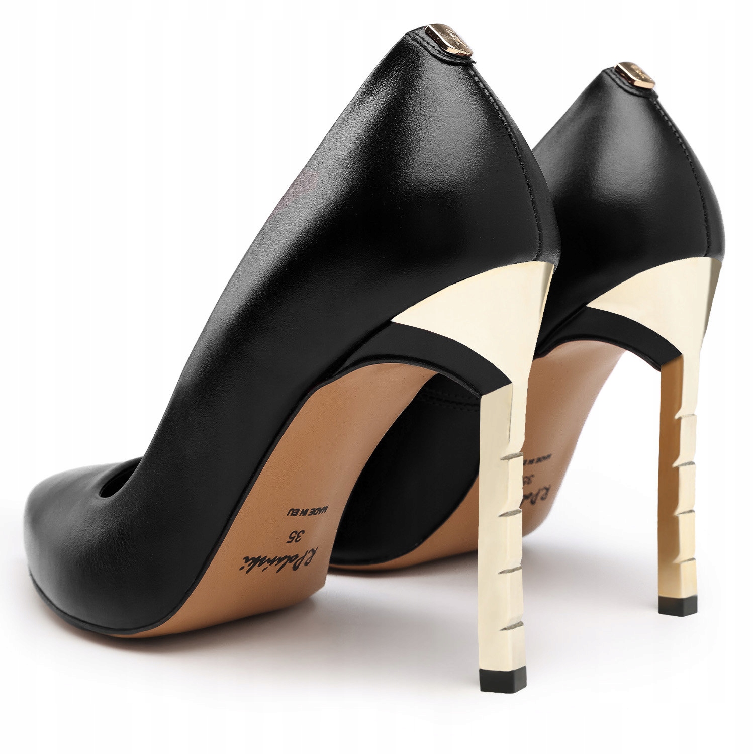 Szpilki R.Polański 808 - Czarny Lico/Złoty Marka R.Polański