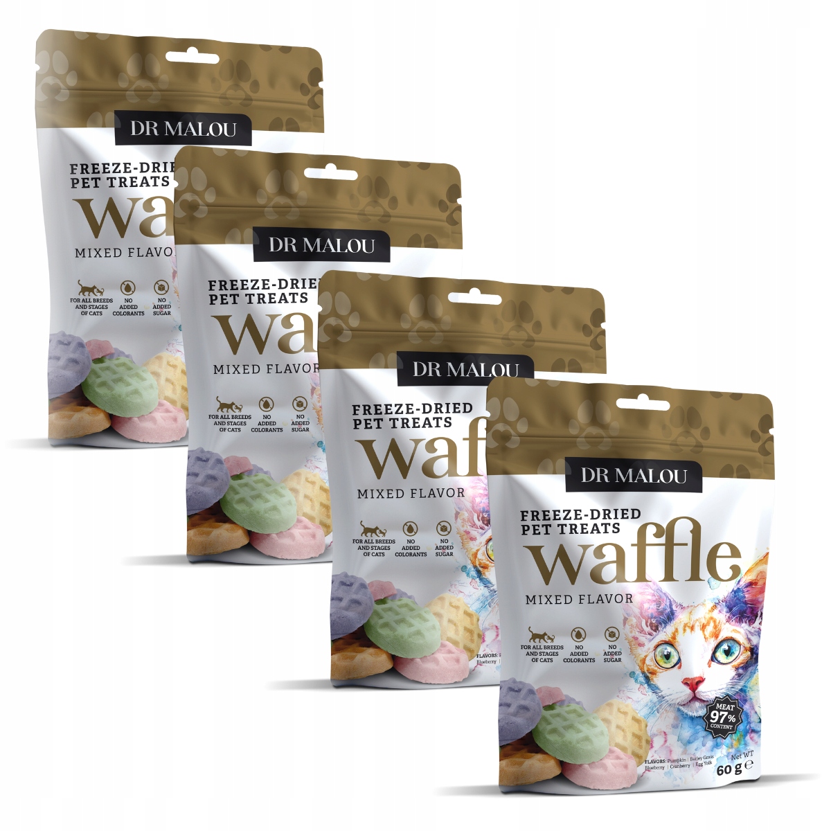 Levně Krmivo pro kočky s příchutí Wafle, mix příchutí 4 ks