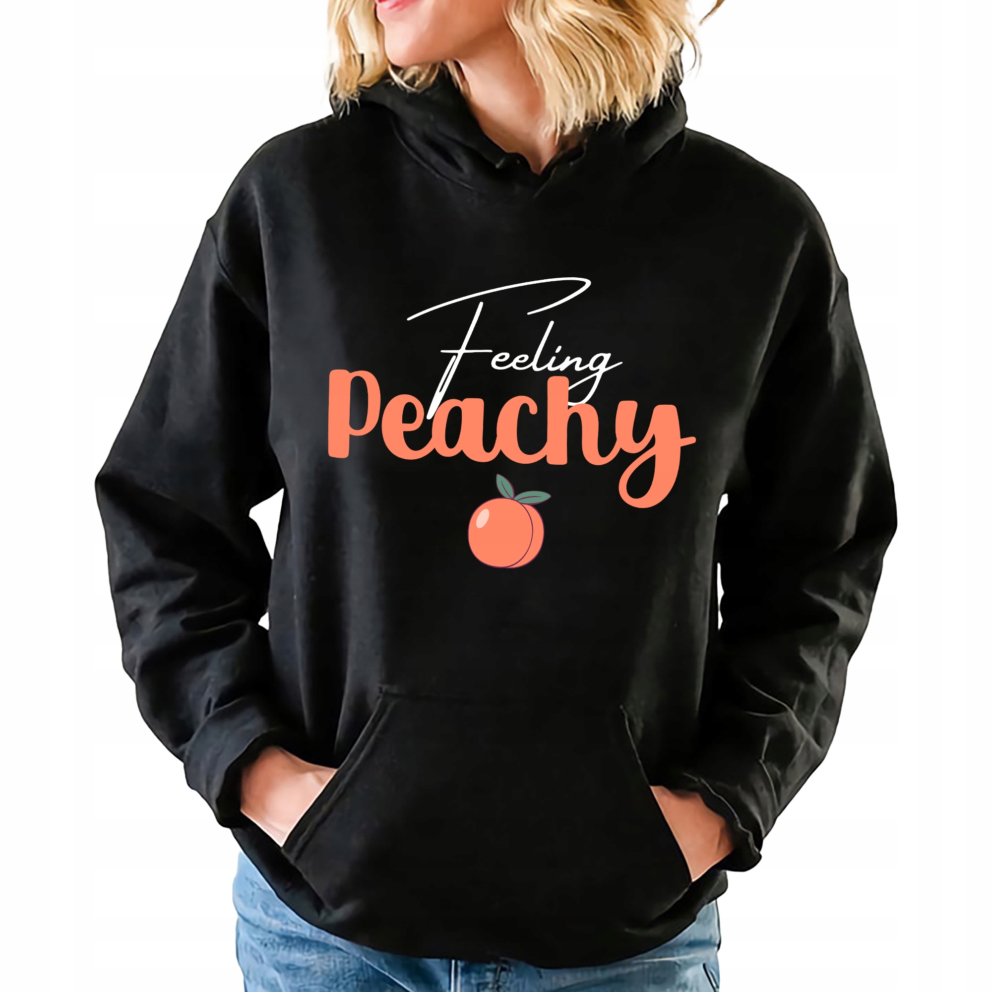 Mikina Černá S Kapucí Feeling Peachy Na Dárek Vzory Vel M