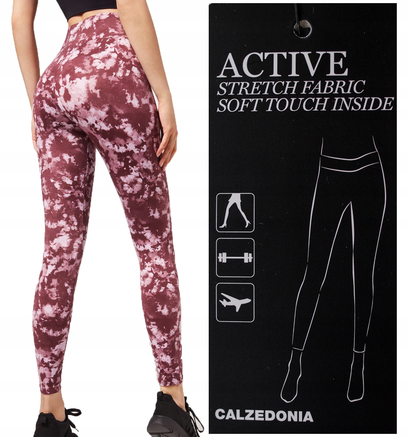 SHEIN Boxing Legginsy sportowe z wysokim stanem i graficznymi napisami  Washed Tie Dye. Legginsy treningowe z wysokim stanem