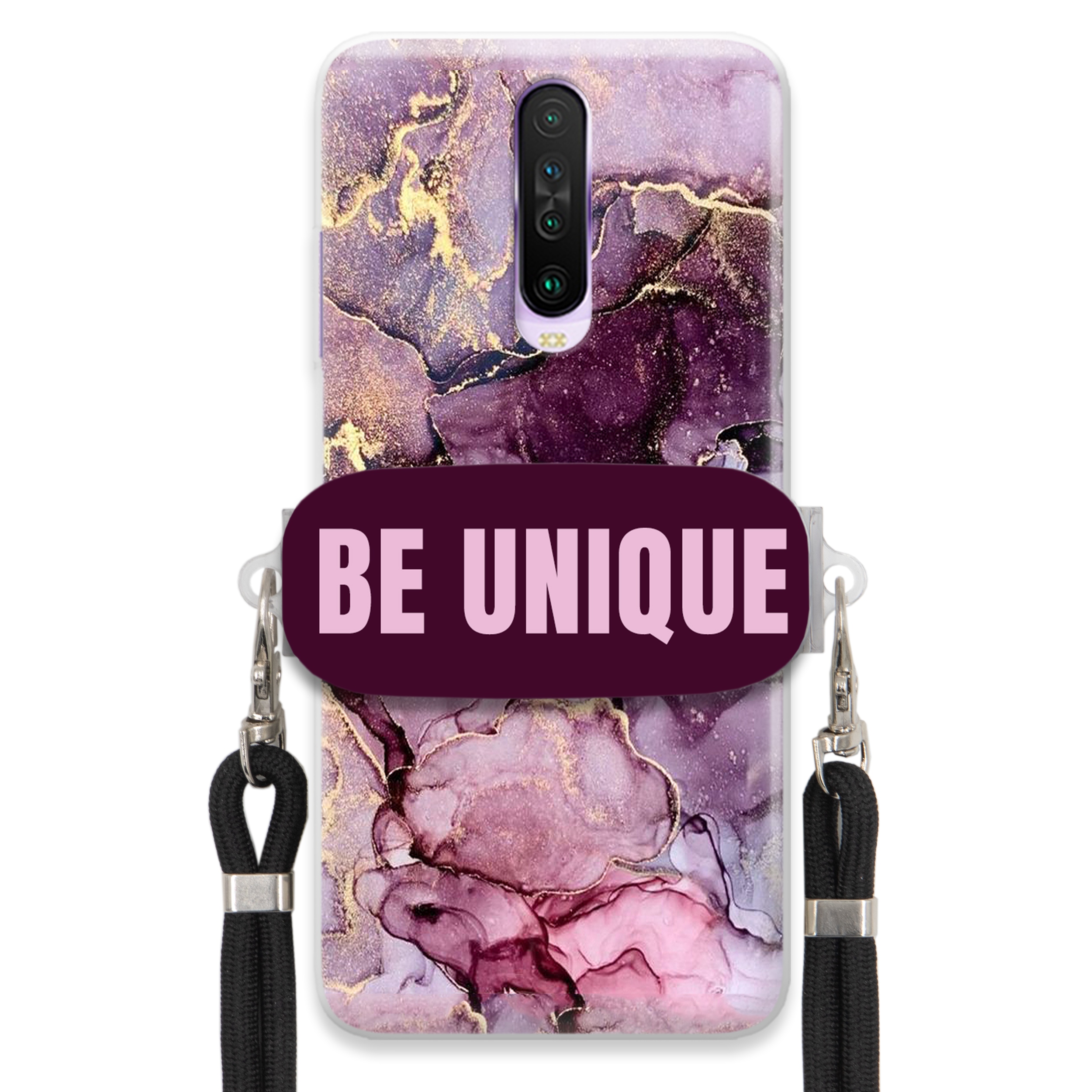 Puzdro pre Xiaomi Redmi K30 držiak na šnúrku Čierna Fialová Mramor Be Unique