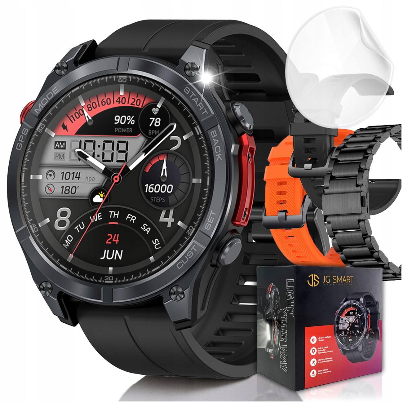 JG Smart Men's Outdoor GPS AMOLED Smartwatch Black IP69K