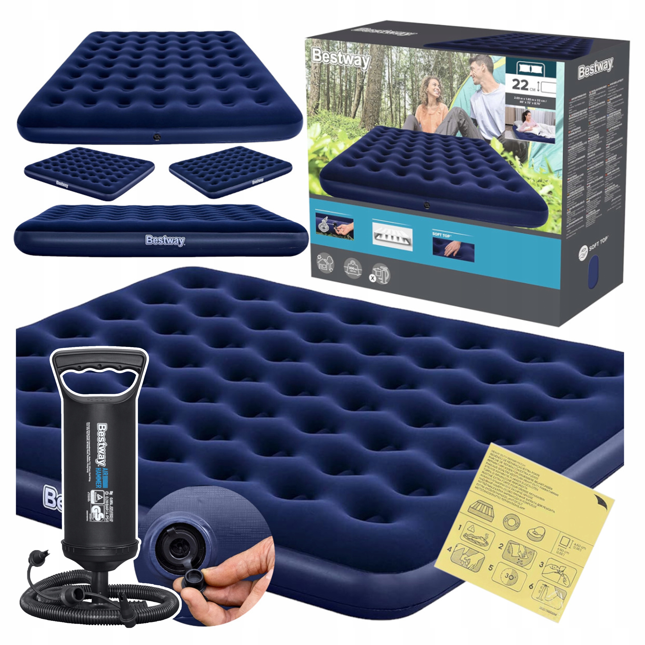 Matrace Turistická dvoulůžková Velurová 203x183 Bestway s pumpičkou