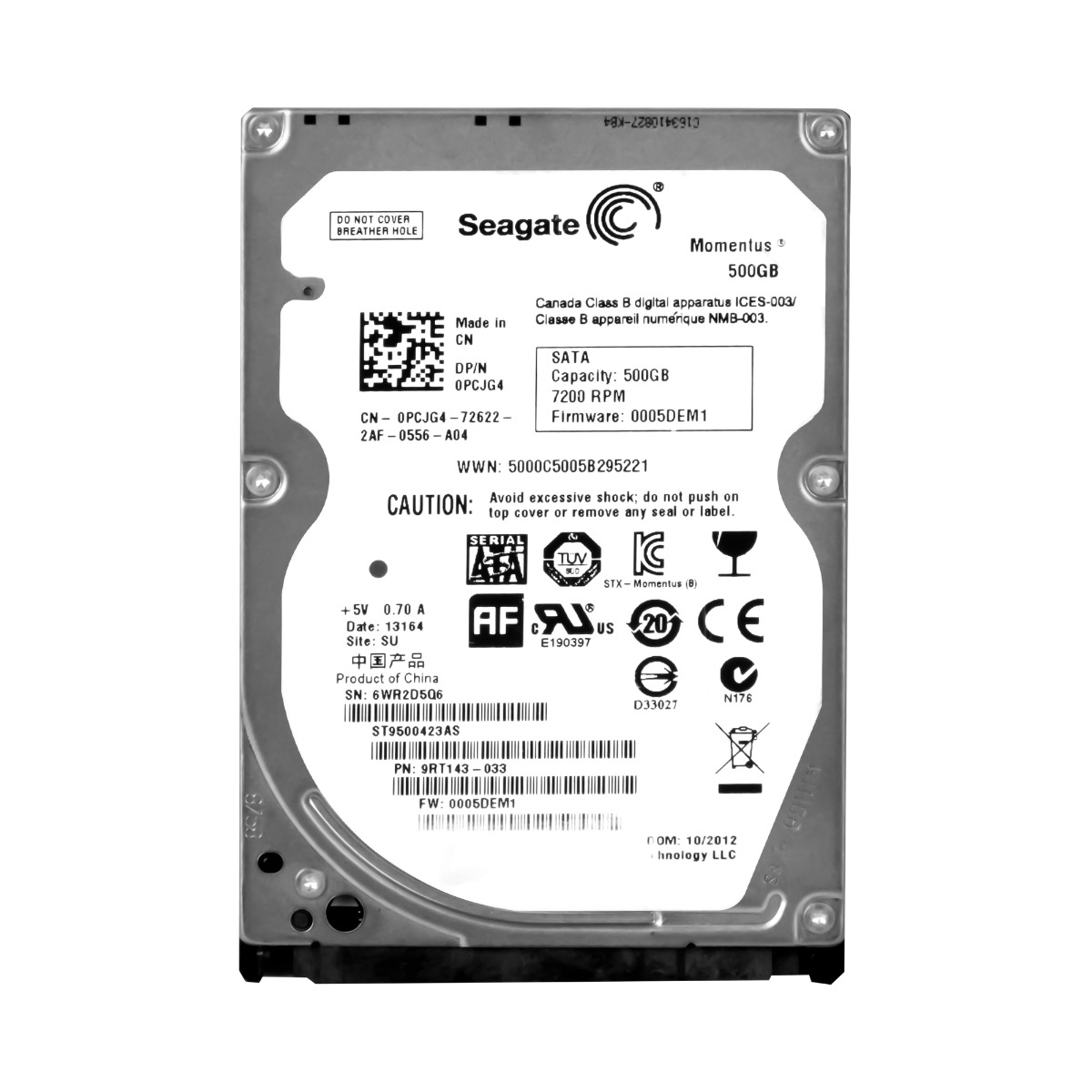 DELL 0PCJG4 500GB 7.2K SATA II 2.5'' ST9500423AS