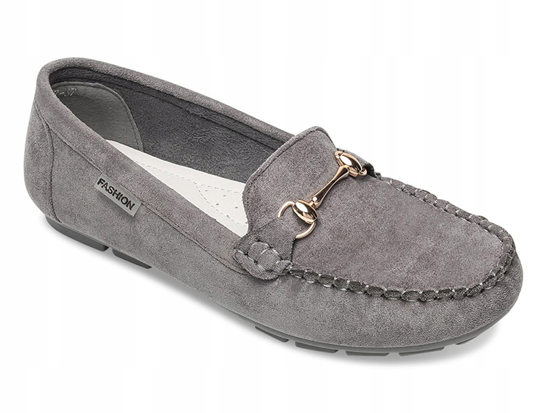 

Zamszowe Mokasyny Damskie Z Klamerką Szare 37