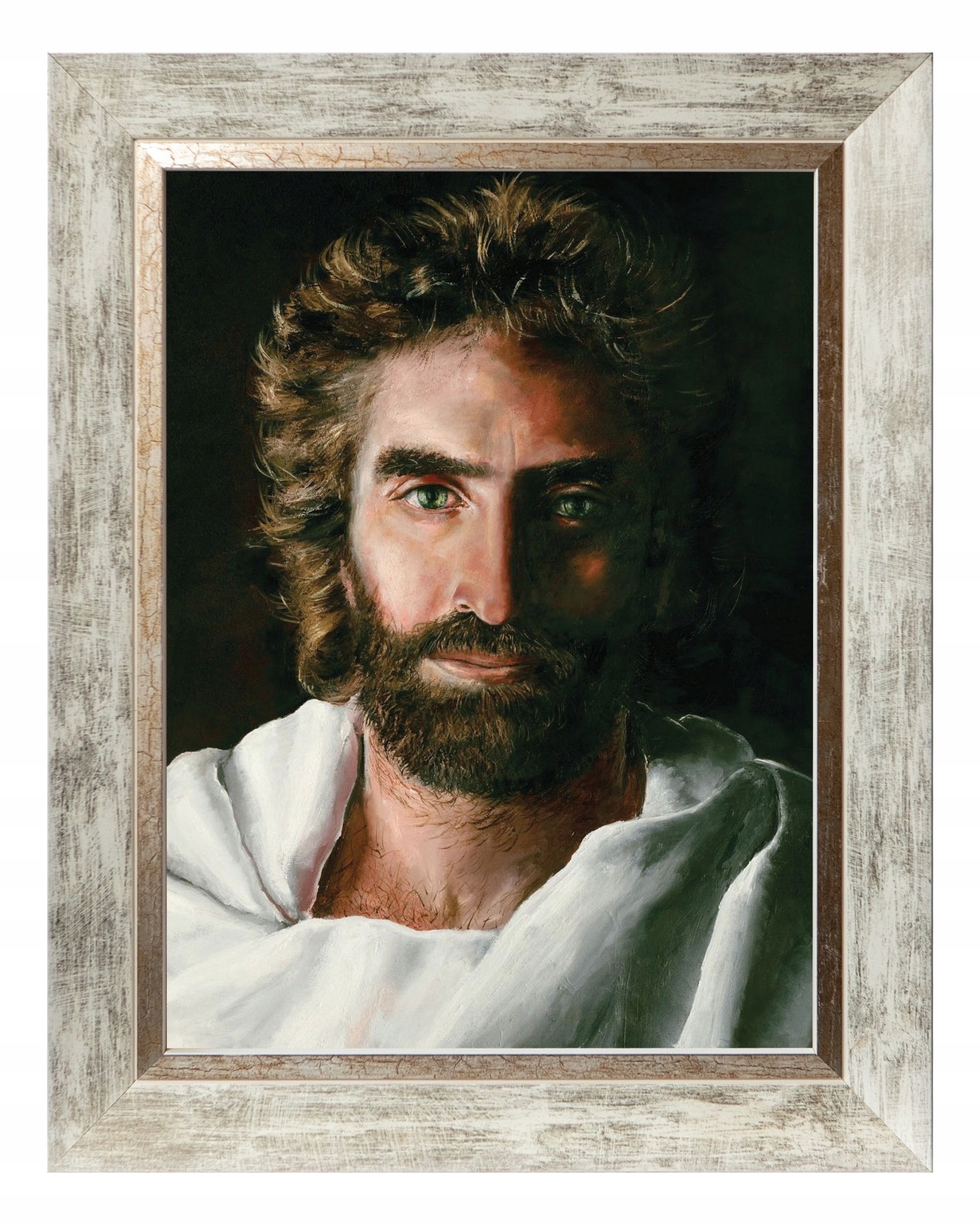 Ježíš Kristus Náboženský Obraz Na Plátně V Bílém Ozdobném Rámu 20x25