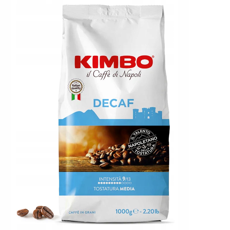 Kawa ziarnista Kimbo Decaf 1kg bezkofeinowa, kremowa i aromatyczna