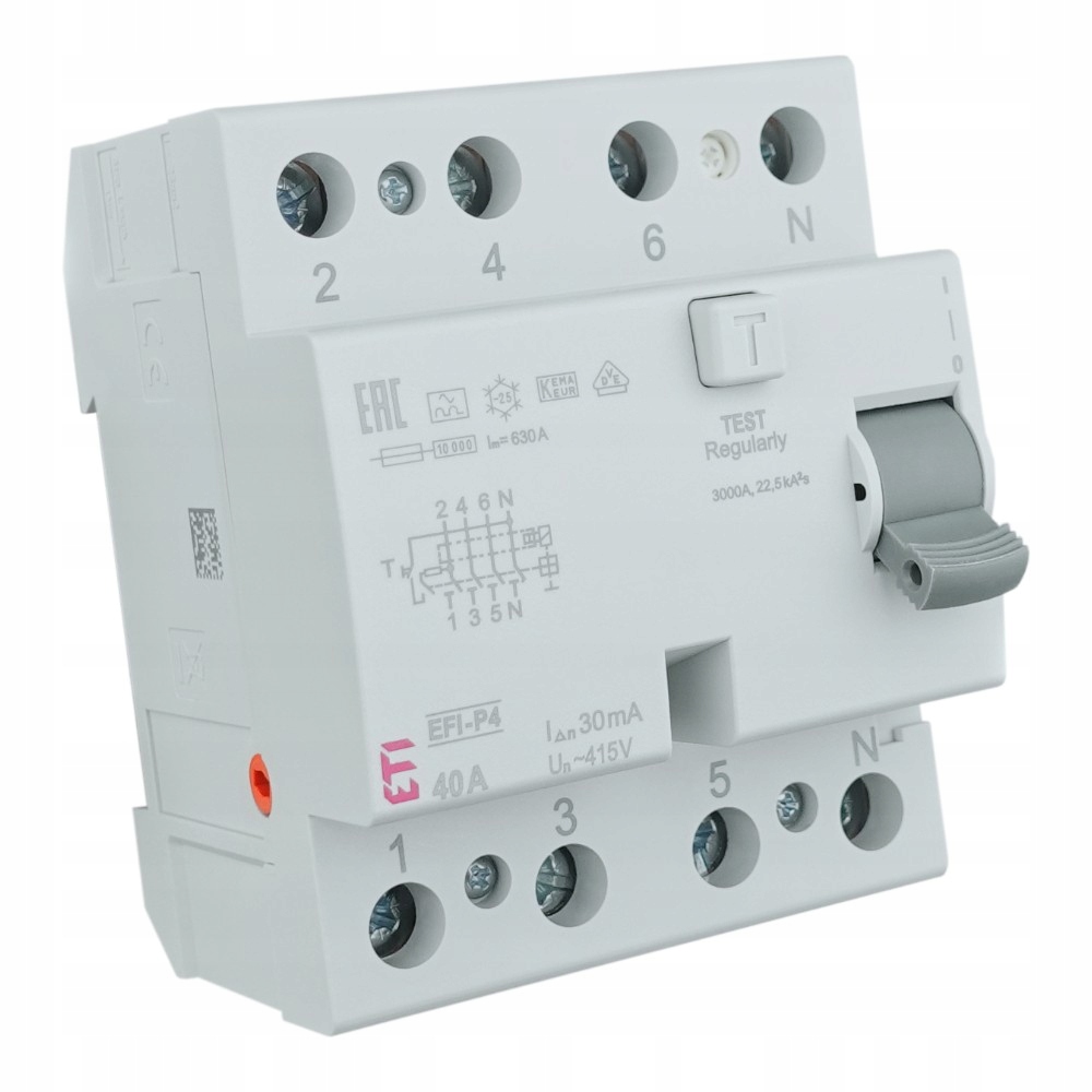Rozdielový Vypínač 4P 40A typ A 10kA 30mA 3P+N 415V ETI-002061512