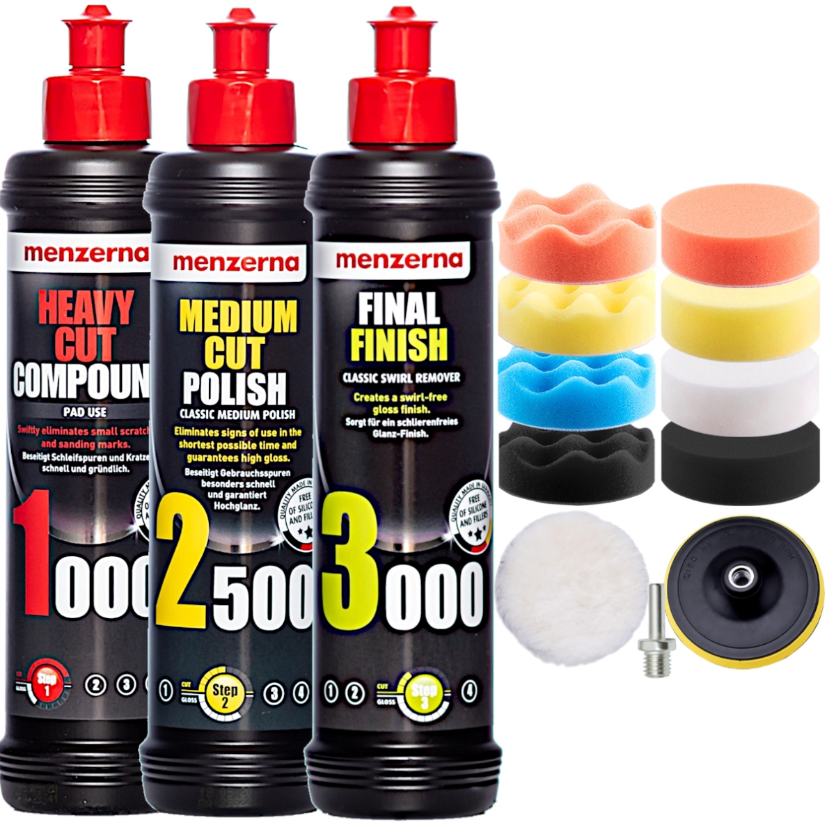 Zestaw Past Polerskich Do Polerowania Lakieru Menzerna Gąbki Pady Futro
