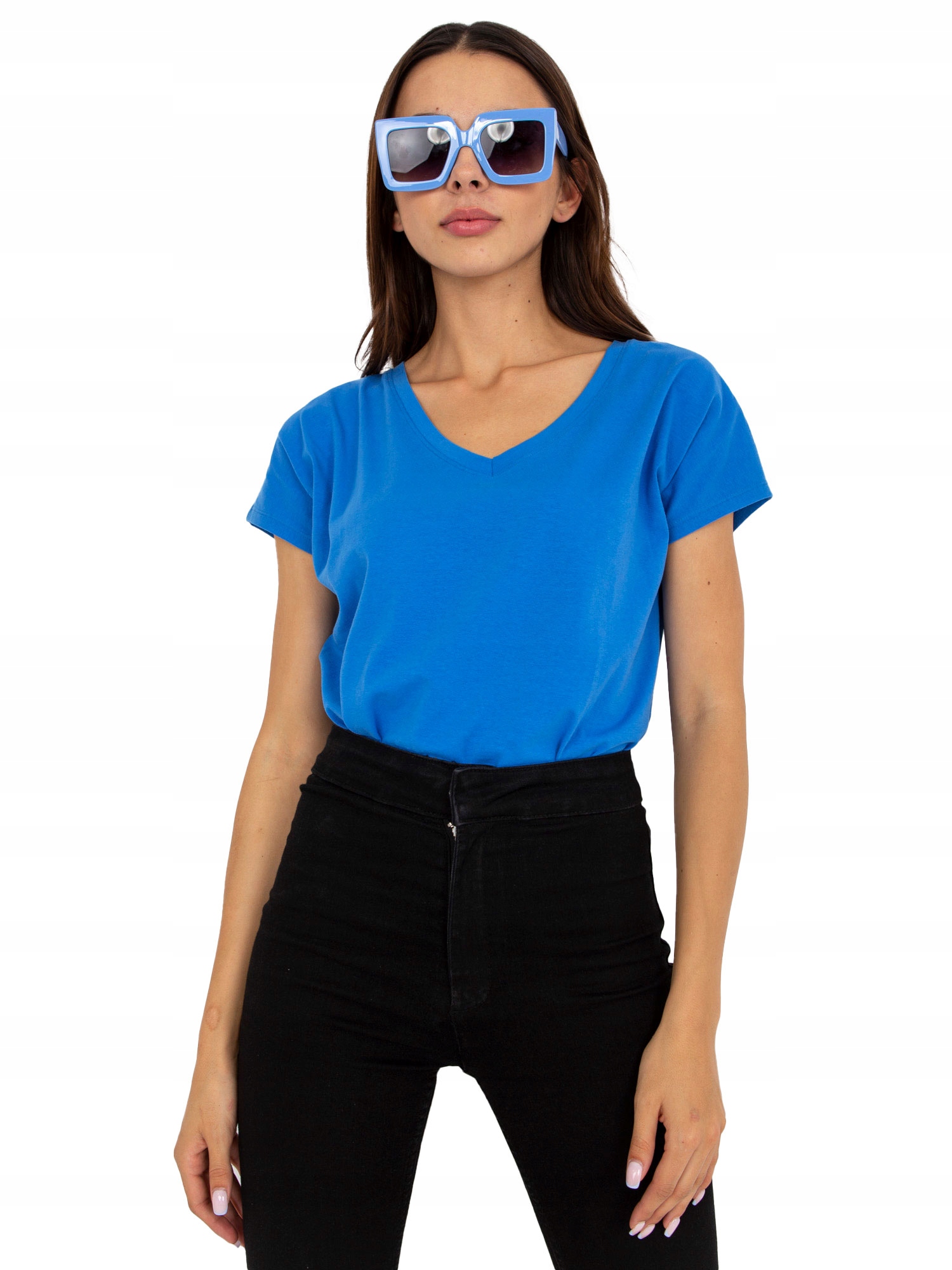 

Damski t-shirt basic z dekoltem w serek Xs