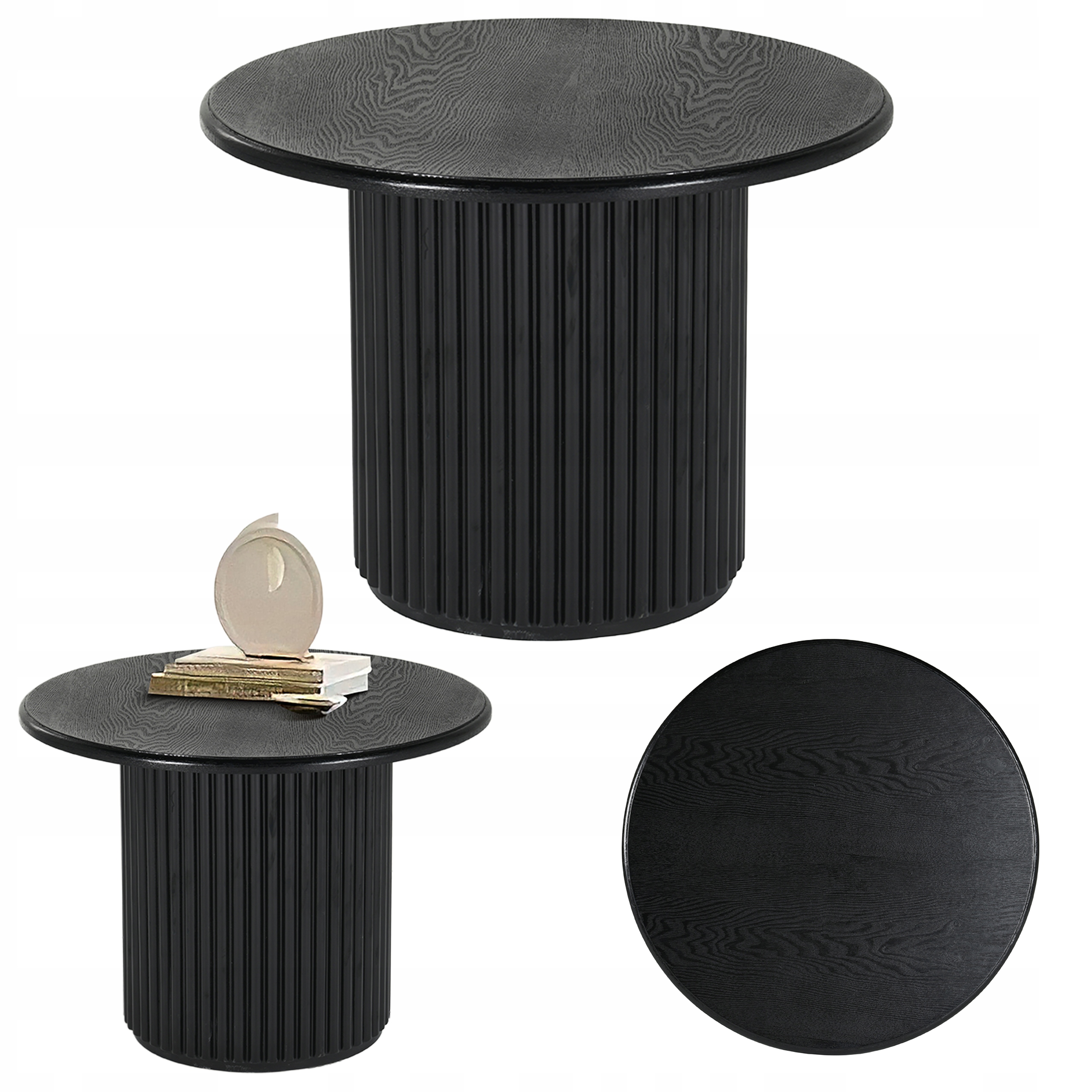 Okrúhly konferenčný stolík Roma 60 cm, čierny, lavička do obývačky, ryhovaný stôl Glam