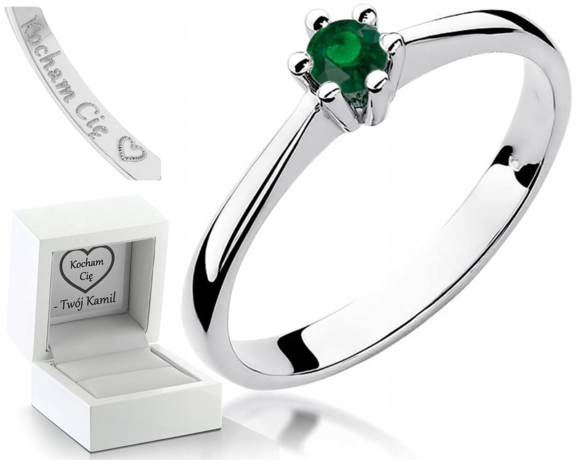 Prstýnek Smaragd Bílé Zlato Gravírování Bonus 585